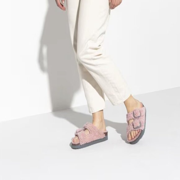 NWOT Papilio by Birkenstock Arizona Big Buckle Shearling Slides - Picture 1 of 8